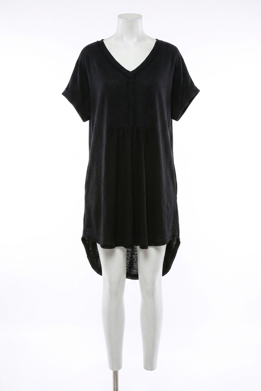 NEW UMGEE folded sleeve frayed edge mini dress in black